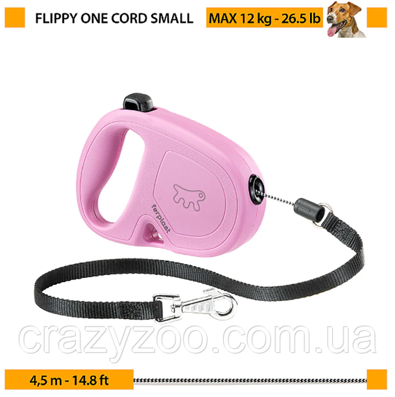 Рулетка-поводок для собак Ferplast Flippy One Cord S до 8 кг розовый шнур 3 м 75092016 | Зображення 1