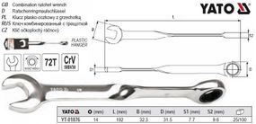 Ключ рожково-накидной кручений 90° трещотка М=14х192 YATO-01876