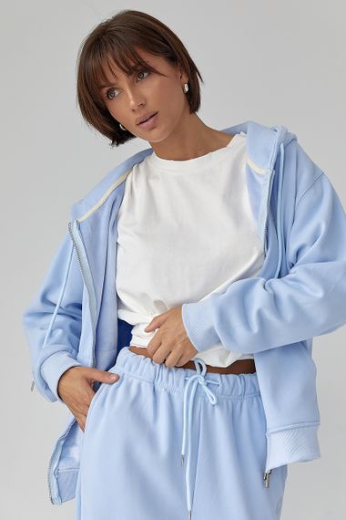 Теплий спортивний костюм із худі з капюшоном та прямими штанами - блакитний цвет, M/L (є розміри) | Зображення 2