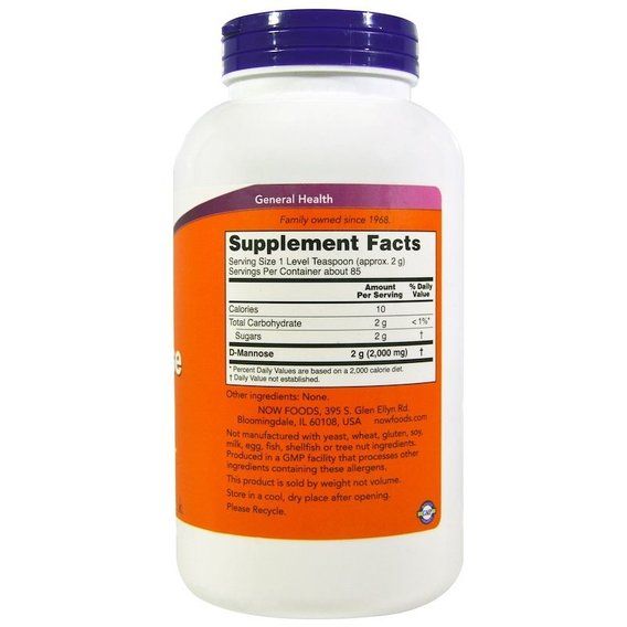 Урологічний препарат NOW Foods D-Mannose Pure Powder, 6 oz 170 g /85 servings/ | Зображення 1