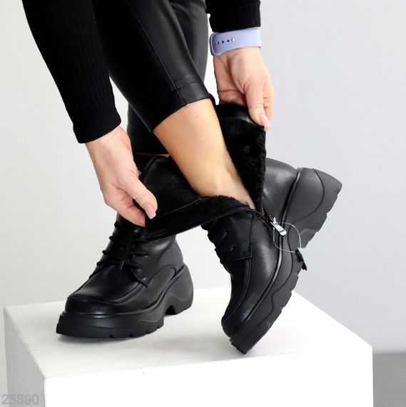 Черные зимние высокие ботинки натуральная кожа доступная цена | Зображення 8