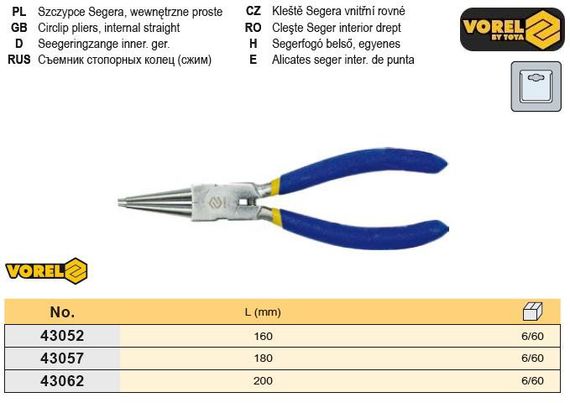 Съемник стопорных колец Польша прямой сжим l=180 мм VOREL-43057