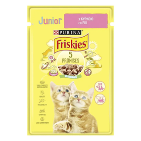 Вологий корм пауч Purina Friskies Junior pouch для кошенят шматочки в підливі з куркою, 85г