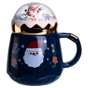 Чашка фарфоровая с крышкой Christmas 400 (мл) Синий Yiwu FM-CS-41B