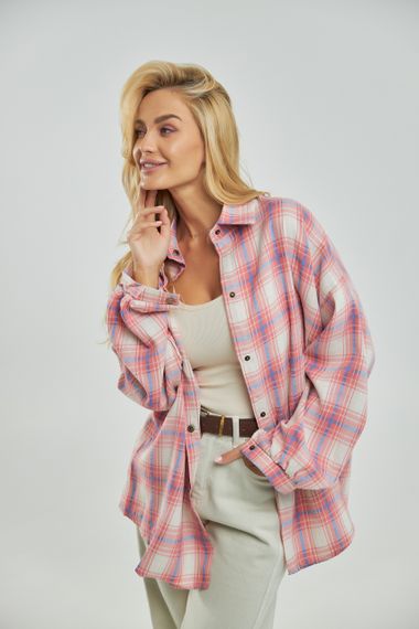 Картата сорочка на кнопках із подовженою спинкою - пудра цвет, ONE SIZE (є розміри) | Зображення 1