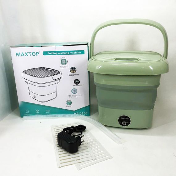Складна пральна машина MAXTOP silicon washing machine, Портативна пралка відро. Колір: зелений | Зображення 6