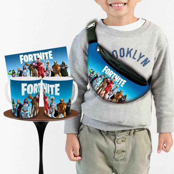 Набір: дитяча сумка-бананка+кружка  Фортнайт "Fortnite" 32х15см, бананка для хлопчика через плече на подарунок (00985)