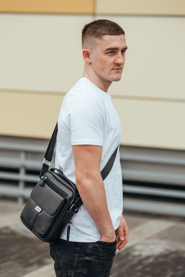 Чоловіча сумка через плече із натуральної шкіри Tiding Bag 1079714 чорна | Зображення 2