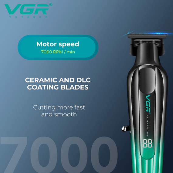 Триммер для стрижки аккумуляторный VGR V-935 GREEN, 5 насадок, 7000 RPM, LED дисплей | Зображення 4