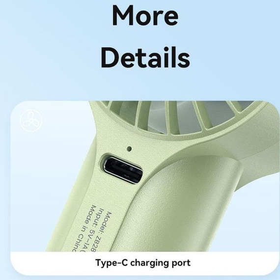 Портативний вентилятор Usams ZB288 Handheld mini fan 1200 mAh Black | Зображення 6