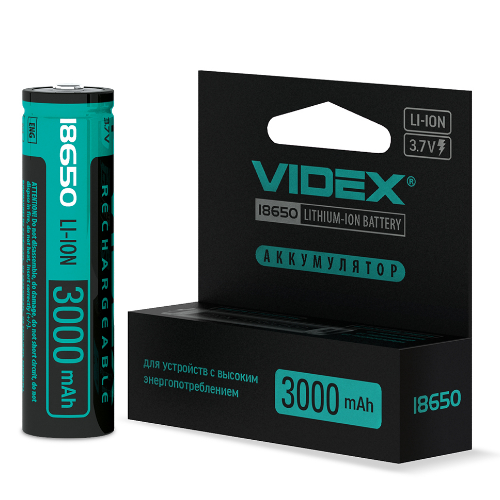 Акумулятор 18650 Li-lon 3,7V 3000mAh захист (бл-1шт) Videx | Зображення 2