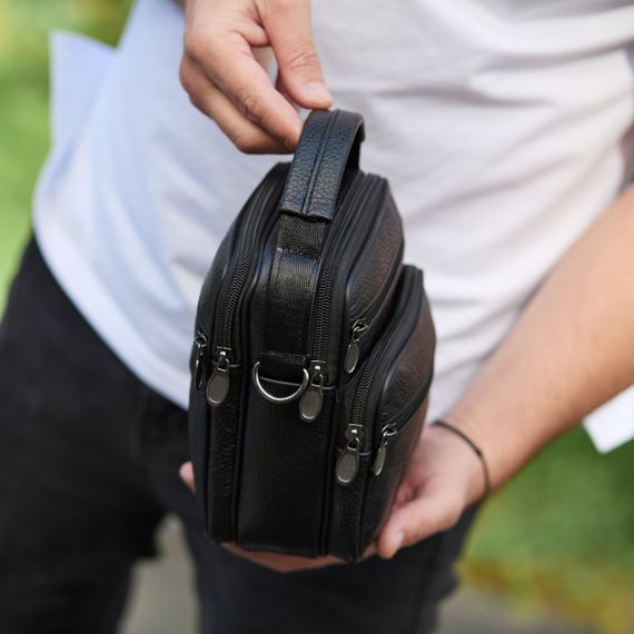 Чоловіча сумка-барсетка шкіряна чорна Tiding Bag 32051 | Зображення 2