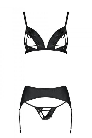Комплект з екошкіри Passion MILEY SET S/M, black, трусики, бюстгальтер, пояс для панчіх Sex Aura | Зображення 2