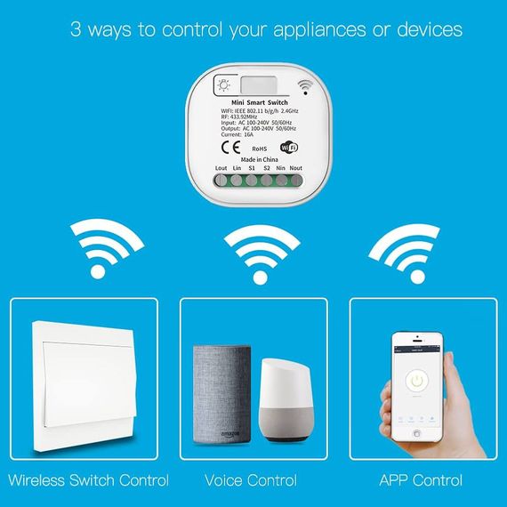 Проходной беспроводной выключатель WIFI RF433 с реле белый не требует батарейки. | Зображення 6