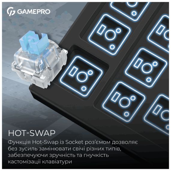 Клавіатура GamePro Asgard Valhalla Pro MK160B-D-Pro Rainy Switch Wireless/Bluetooth/USB UA Black (MK160B-D-Pro) | Зображення 6
