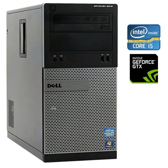 Ігровий ПК Dell Optiplex 3010 Tower / Intel Core i5-3470 (4 ядра по 3.2 -3.6 GHz) / 16 GB DDR3 / 120 GB SSD + 500 GB HDD / nVidia GeForce GTX 1050, 2 Гб GDDR5 128-bit / DVD-RW / Win 10 Pro + Кабель живлення б/в