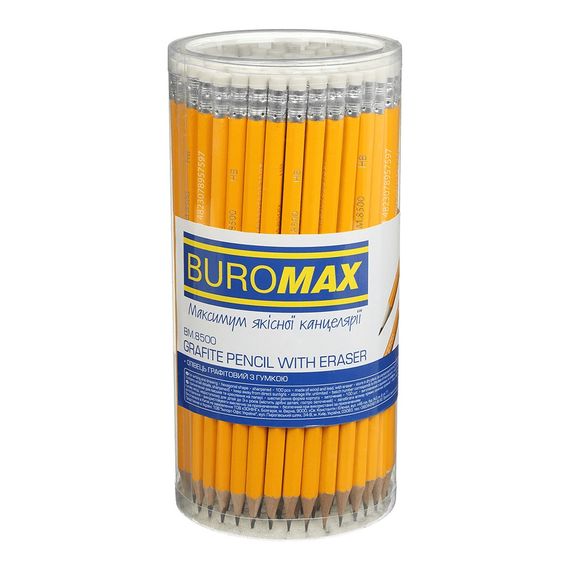 Олівець графітовий CLASSIC BM.8500 BUROMAX, HB, з гумкою, жовтий корпус (4823078957597) | Зображення 1