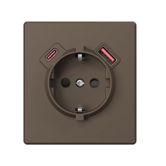 Розетка одинарна із заземленням USB-A+C 20W мокко VIDEX NOTA (VF-NT-SK1GUC-BR) | Зображення 1