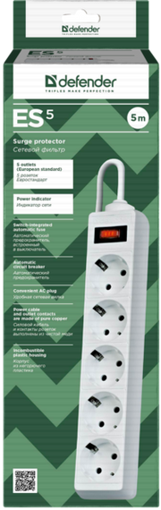 Мережевий фільтр Defender ES 5m 5 роз. White (99483) | Зображення 3