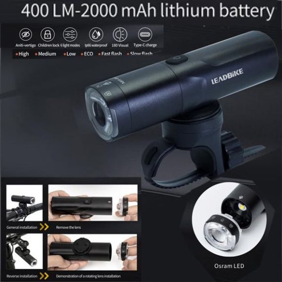 Велофара фонарь аккумуляторный LEADBIKE M03-OSRAM 800LM, Фонарь с защитой от влаги для улицы LK-19 | Зображення 1