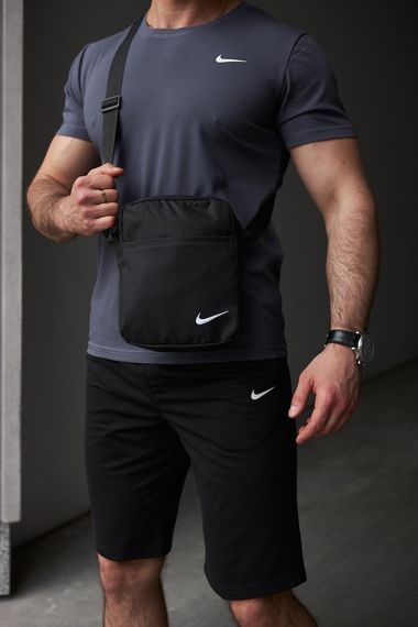 Комплект чоловічий Nike: футболка темно-сіра + шорти чорні + барсетка чорна (9596087963) | Зображення 2