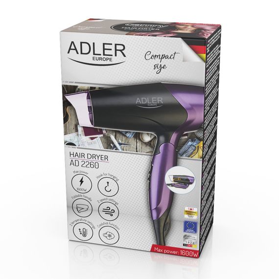 Фен для волосся Adler AD 2260, 1600 Вт, складна ручка, дорожній, холодне повітря, концентратор | Зображення 9