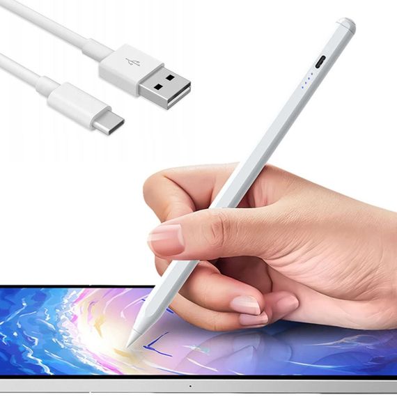 Стилус ручка для телефона и планшета, с USB, Белый / Активный универсальный стилус для письма и рисования