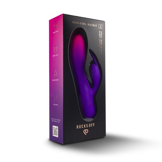 Вібратор-кролик Rocks Off Glo Girl – Rabbit, 2 мотори, 10 режимів, на батарейках | Зображення 5
