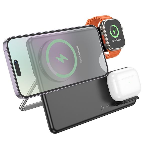 Беспроводное Зарядное Устройство Hoco CQ1 3-in-1 15W (for iWatch) | Зображення 1
