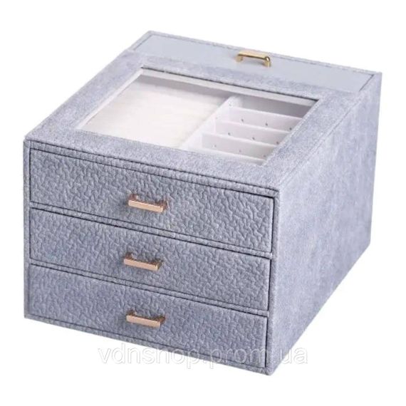 Скринька для прикрас з еко шкіри 3 яруси органайзер для ювелірних виробів HP-5-16G | Зображення 2