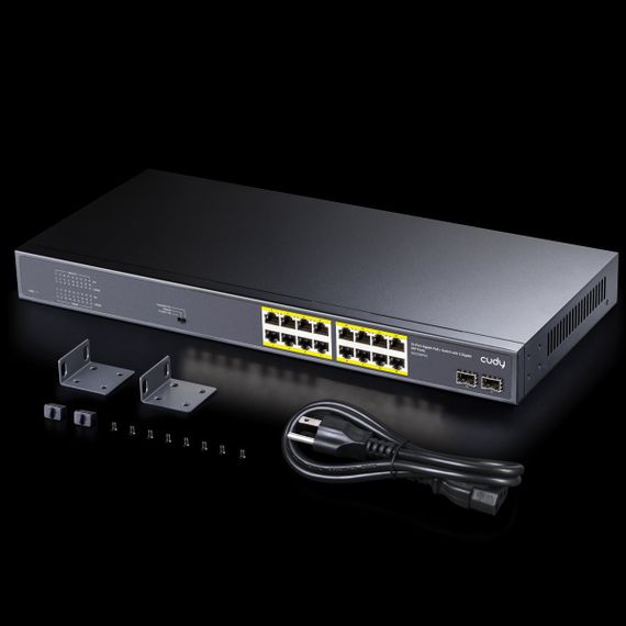 Комутатор Cudy GS1020PS2, 16-Port Gigabit PoE+ Switch with 2 Gigabit SFP ports 200W | Зображення 1