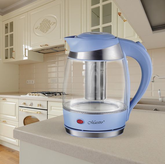 Электрочайник стеклянный Maestro MR-065-BLUE, 1.8 л, 2200 Вт, с подсветкой | Зображення 1