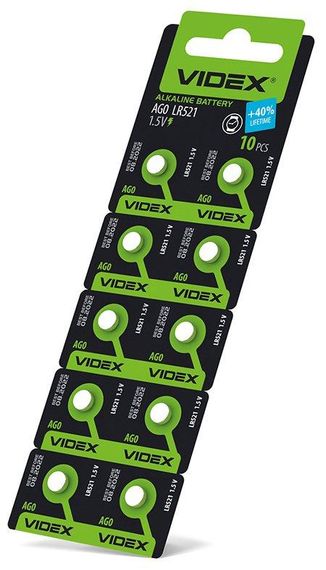 Батарейка годинникова Videx AG 0/LR521 BLISTER CARD 10 шт | Зображення 1