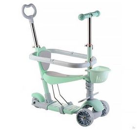 Детский самокат трехколесный Children's Scooter с родительской ручкой и бортиком Зеленый