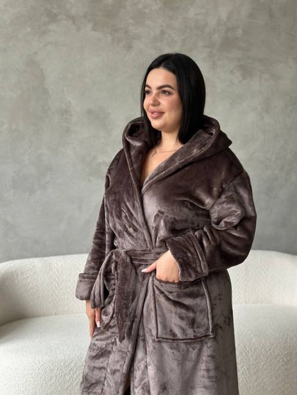 Теплий жіночий шоколадний халат PLUS SIZE | Зображення 6