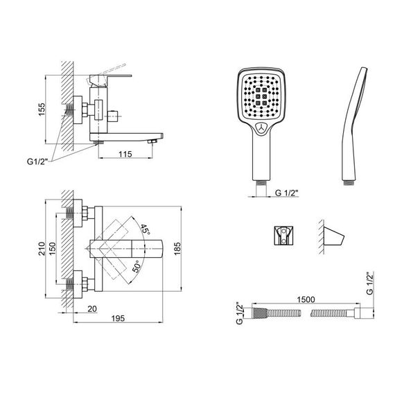 Змішувач для ванни Lidz Kubis 05P-SES | Зображення 1