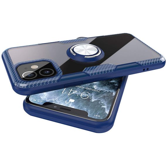 TPU+PC чехол Deen CrystalRing for Magnet (opp) для Apple iPhone 12 mini (5.4") TPU+PC, Кольцо-держатель, Бесцветный / Темно-синий | Зображення 4