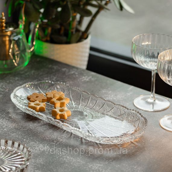 Сервировочное блюдо для подачи закусок 33.5х15х2 см стеклянное овальное HP-YH-25 | Зображення 3