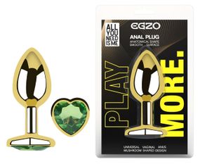 Анальна пробка з кристалом EGZO - Gold Heart Plug Green size S Sex Aura