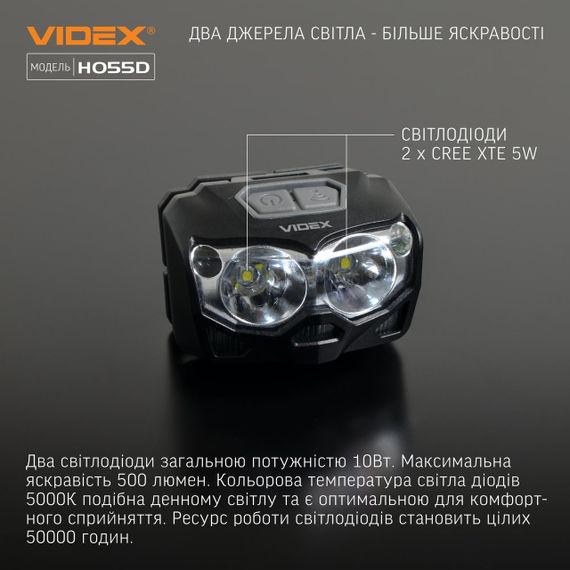 Налобний світлодіодний ліхтарик VIDEX VLF-H055D 500Lm 5000K | Зображення 3