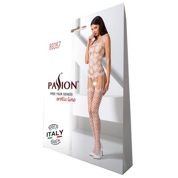 Бодістокінг Passion BS067 white, комбінезон, імітація панчох і топа на бретелях | Зображення 4