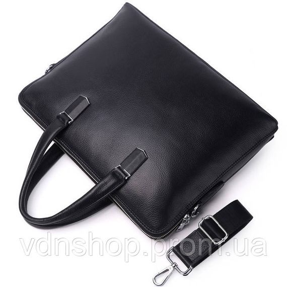 Шкіряна чоловіча ділова сумка-портфель портфель для ноутбука 37х28.5х7, дипломат для офіса Tiding Bag 64028 чорний | Зображення 6