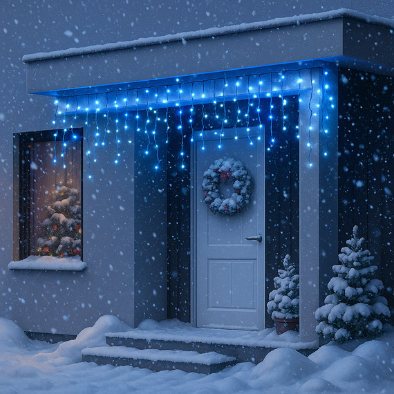 Новорічна гірлянда вулична Бахрома 6 м 105 LED чорний провід Синій 6МBBL | Зображення 1