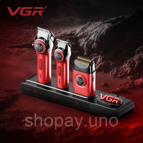 Профессиональный барберский набор VGR Stepless Pro 3 in 1 RED - машинка, триммер, электробритва (BLDC, LED-дисплей) | Зображення 3