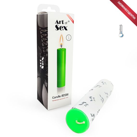 Зеленая свеча восковая Art of Sex size M 15 см низкотемпературная, люминесцентная | Зображення 1