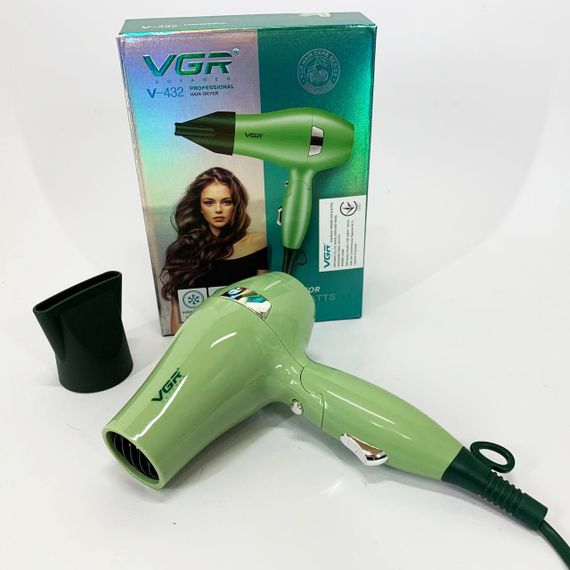 Фен для волосся дорожній VGR V-432 GREEN, з концентратором 1000 Вт, іонізація та 2 режими. Колір: зелений | Зображення 4