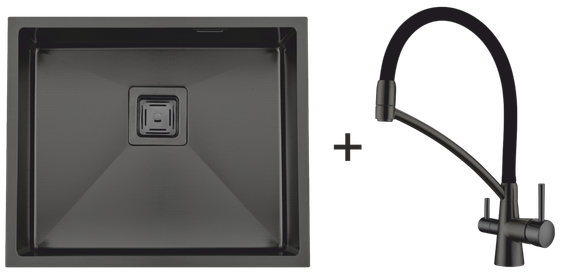 Мийка Quadro 53 Celldecor Nano Graphite + Змішувач FKM 3110 Black Steel 8213.401.0051