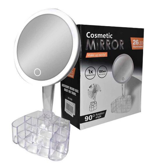 Косметичне настільне кругле дзеркало Cosmetic Mirror HH098 26 LED на підставці з підсвіткою Біле | Зображення 9