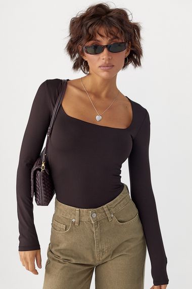 Еластичне боді з довгими рукавами - темно-коричневий цвет, XS (є розміри) | Зображення 4