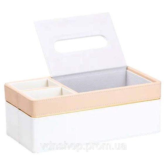 Салфетница-органайзер из эко-кожи 3 отделения 27*14*'10 см Белый с бежевым HP9190 | Зображення 2